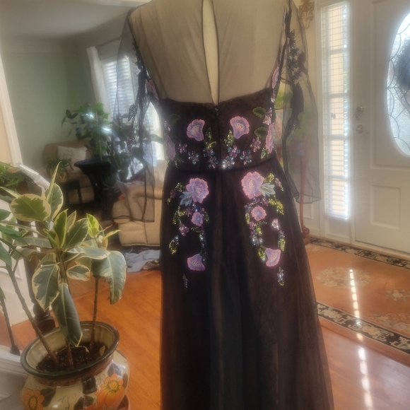 Marchesa Notte Floral Embroidered Lace Gown - Picture 4 of 4